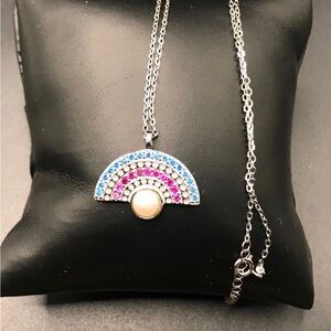 925 Sterling Silver Rainbow Multiple Stones and Pearl Necklace Size 18”